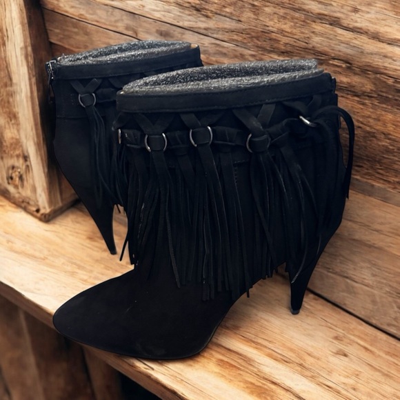 NINE WEST CASANDRI BLACK SUEDE HIGH HERL BOOTIE - Picture 2 of 8
